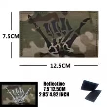 Skull Skeleton Hand Finger Glow Dark Patch, Infrared IR Reflective Tactical Decorative Patches Appliques With Hook Loop Fastener