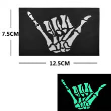 Skull Skeleton Hand Finger Glow Dark Patch, Infrared IR Reflective Tactical Decorative Patches Appliques With Hook Loop Fastener